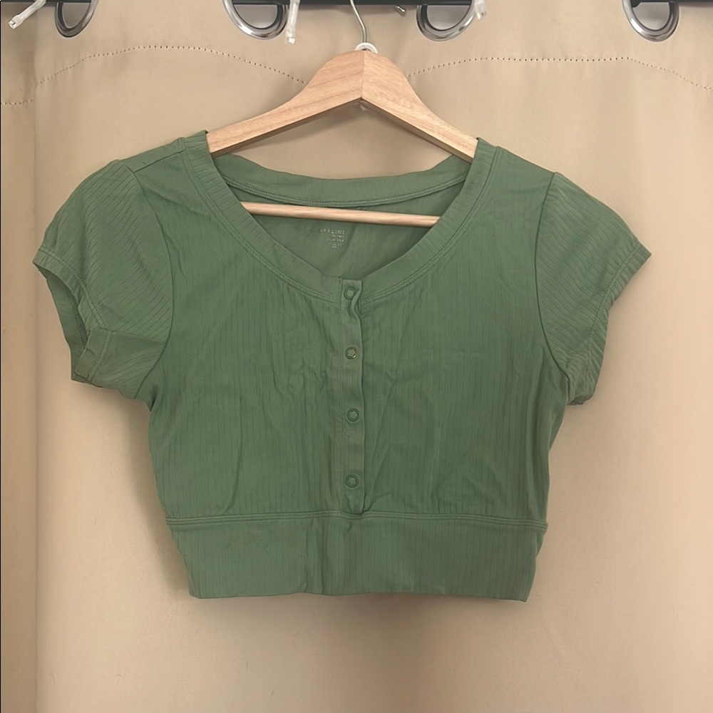Green Button-Up Crop Top